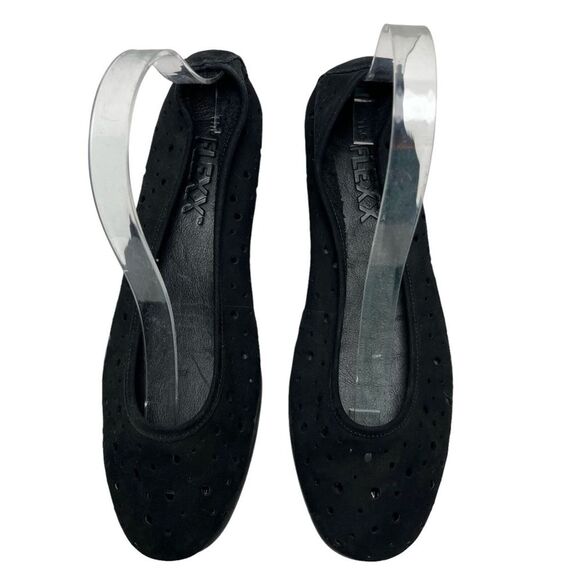 THE FLEXX Black Genuine Leather Suede Loafers Slip On Low Wedge Shoes Casual 9.5 - Picture 2 of 15